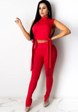Sexy Stand Collar Sleeveless Crop Top Solid Lace Up Two Piece Pants