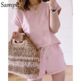 Summer Casual O Neck Outfits Women Two Piece Set Short Sleeve Crop Top Shirt And Loose Shorts Home Wear Women Sets