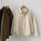 Atmosphere Retro Polo Collar Long-Sleeved Shirt 2025 New Women's Single-Docket Jacket