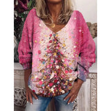 Coarse Needle Hot Selling 3D Digital Printed Lady V Collar Autumn Winter