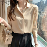 Spring Office Lady Silk Blouse New Satin Shirts Women Chiffon Blouses Turn Down Collar Long Sleeve Tops Casual Loose