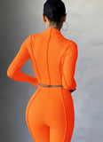 Ribbed Turtleneck Crop Top and Pants 2pc Set 618-1-Outfit
