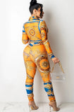 Print Retro Knot Blouse and Pants