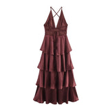 Women's Summer Romantic French Elegant Dinner Light Dress Suspension Deep V