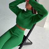 Suit Women Cropped Long Sleeve Turtleneck Sweater And Elastic Waist Pencil Pant Female Tracksuit Fashion 2022 Casual
