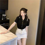 Fragrant Blouse Women's Summer Passion Temperament Short-Sleeved 2025 New Ice Silk T-Shirt Design Sense Niche Knitwear