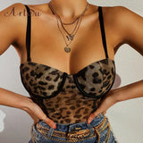 Leopard Sexy Straps Mesh Bodysuits Party Night Club Women Tops Sheer Hot Sexy Backless Summer Bodysuit One Piece