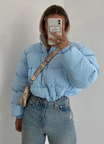 Casual Blue Stand Collar Long Sleeve Short Padding