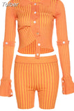 Brown Striped Knitted Sweater Matching Sets Trending Clothes for Women Pants Suit Sexy Two Piece Shorts Set