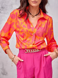 Loose Print Shirt Blouse Office Lady Long Sleeve Button Shirts For Women 2023 Fashion Boho Floral Autumn Top Femme Black-Outfit
