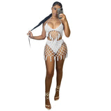 Crochet Knitted Hollow Tassel 2 Piece Bikinis Shorts Sets White Sexy Beach Summer Dress Bathing Suit Skirt