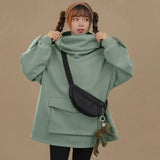 Oversize Frog Hoodie Women Long Sleeve Zipper Pocket Mouth Sweatshirt Clothes Doll Top Kawaii Funny Pullover