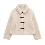 Women Fashion Thick Warm Faux Fur Cropped Jacket Coat Vintage Long Sleeve Front Snap-button Female Outerwear Chic