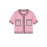 yellow small sweet round collar knitting cardigan female spring new brief paragraph cultivate one's morality