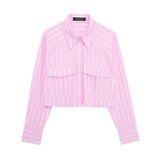 New Casual Loose Striped Short Style Shirt 2298084-Outfit