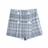 Blue Plaid Tweed Blazer Vintage Office Ladies Uniform Outfit Veste Chic Tops Za 2021 Women Abrigos Mujer Jacket Coat