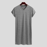 Sleep Robes Short Sleeve Solid Cotton 2021 V Neck Soft Bathrobes Leisure Comfortable Men Nightgown Homewear INCERUN S-3XL
