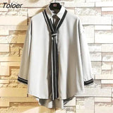 Spring Summer New Button Down Shirts For Men Bow Tie Shirt Male Long Sleeve Pen Original Design Five-color Flower White
