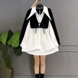 Clothing Stylish Chinese Disc Buckle Blouse Loose Casual Spring Autumn Single-breasted Commute Spliced Korean Lapel