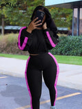 Ribbed Knitted White Pink 2 Two Piece Set Women Outfits Bodycon Long Sleeve Crop Top Leggings Women Tracksuit Matching