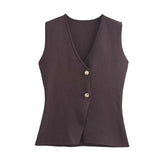 And Summer New Women's Gold Button Knitted Vest + Half-Dress Fashion