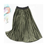 Spring 2020 Women Long Metallic Silver Maxi Pleated Skirt Midi Skirt High Waist Elascity Casual Party Skirt