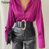 Green Silk Blouse Women Autumn 2023 New Button Down Long Sleeve Satin Blouses Women Casual Solid Loose Shirts Tops