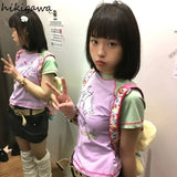 Women Clothes Summer T Shirts Contrast Color Casual Fashion Tees O-neck Short Sleeve Tunic Crop T-shirt 2024 Ropa Mujer Y2k Tops-Outfit