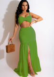Sexy Sleeveless Crop Top Solid Slit Long DressTwo Piece