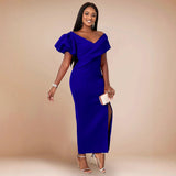 Fashion Lantern Sleeve V-Neck Dress Party Elegant Pure Black Dress Dress