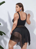 Strap Solid Cover Up Plus Size Two Piece