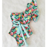 New Print Swimwear Deep V-Neck Ruffle Swimsuit Push Up One Piece Swimsuit Beach Wear Backless
