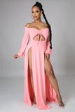 Off Shoulder Cut Out Slit Long Maxi