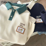 American Cute Patch Vintage Buttons POLO Neck Pullover Sweatshirt Women Streetwear Apricot Cotton Harajuku Winter