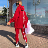 Casual zipper Letter Hoodie Sweater Set Women's Pullover Sweater & Pants 2-piece Loose Sportswear Set 2022