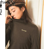 Women Bottoming T-shirt 2021 Winter Long Sleeve High Neck Slim Tees Dralon Self Heating Fabric Basic All Match