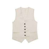 Women's 2025 Spring New Fashioned Colored Flax-Blend Vest + Shorts