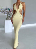 Women Sexy Knitted Cut Out Spaghetti Strap Long Dress Halter Backless Dress Club Party Y2K Female Vestidos Streetwear-Outfit