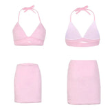 Arrival Women 2pcs Fluff Clothes Sets Sexy Hot Halter Crop Tops High Waist Skirts Female Sexy Bodycon Clubwear