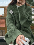 Oversized V Neck Cable Knit Sweater-Outfit