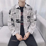 And Summer New Vintage Newspaper Printed Long-Sleeved Shirt Men's Hairdresser Trend Hong Kong Style Loose Ins Shirt-Outfit