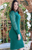 Elegant Green Keyhole Puff Sleeve Bodycon Midi