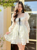 Party 2022 Spring Vintage Floral Dress Women Casual Korean Party Long Sleeve Fairy Dresses Female Evening High Street Sexy Mini