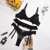 New Floral 3 Pieces Bra Set Cute Chistmast Party Nigh Wear Women Clothes Panty & Bra Tops Suit Set