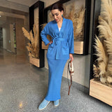 Knitted Knitted With Long Sleeve Open Shirt Two-Piece Set In The Long-Sleeved Skirt In The Autumn/Winter Of