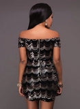Sexy Off-the-shoulder Short Sleeves Sequined Mini Straight Club