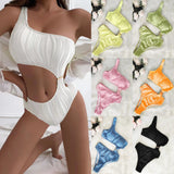 Toloer New Solid Color One-Shoulder One-Piece Swimsuit Sexy Ladies