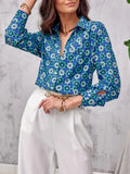 Loose Print Shirt Blouse Office Lady Long Sleeve Button Shirts For Women 2023 Fashion Boho Floral Autumn Top Femme Black-Outfit