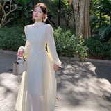 White Chiffon Maxi Dresses for Women Elegant Sleeve Slim Puff Sleeve bodycon Dress Gentle Fairy Short Dress Summer