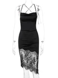 Silk Knee Length Dress Patchwork Floral Pile Collar Backless Sexy Party Sleeveless Asymmetric Lace Up Clubwear